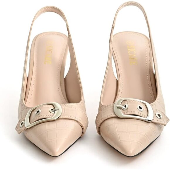 🆕 Apricot Synthetic Slingback Kitten Heels Women Pointed Toe Pumps Dress Shoes - Picture 4 of 13
